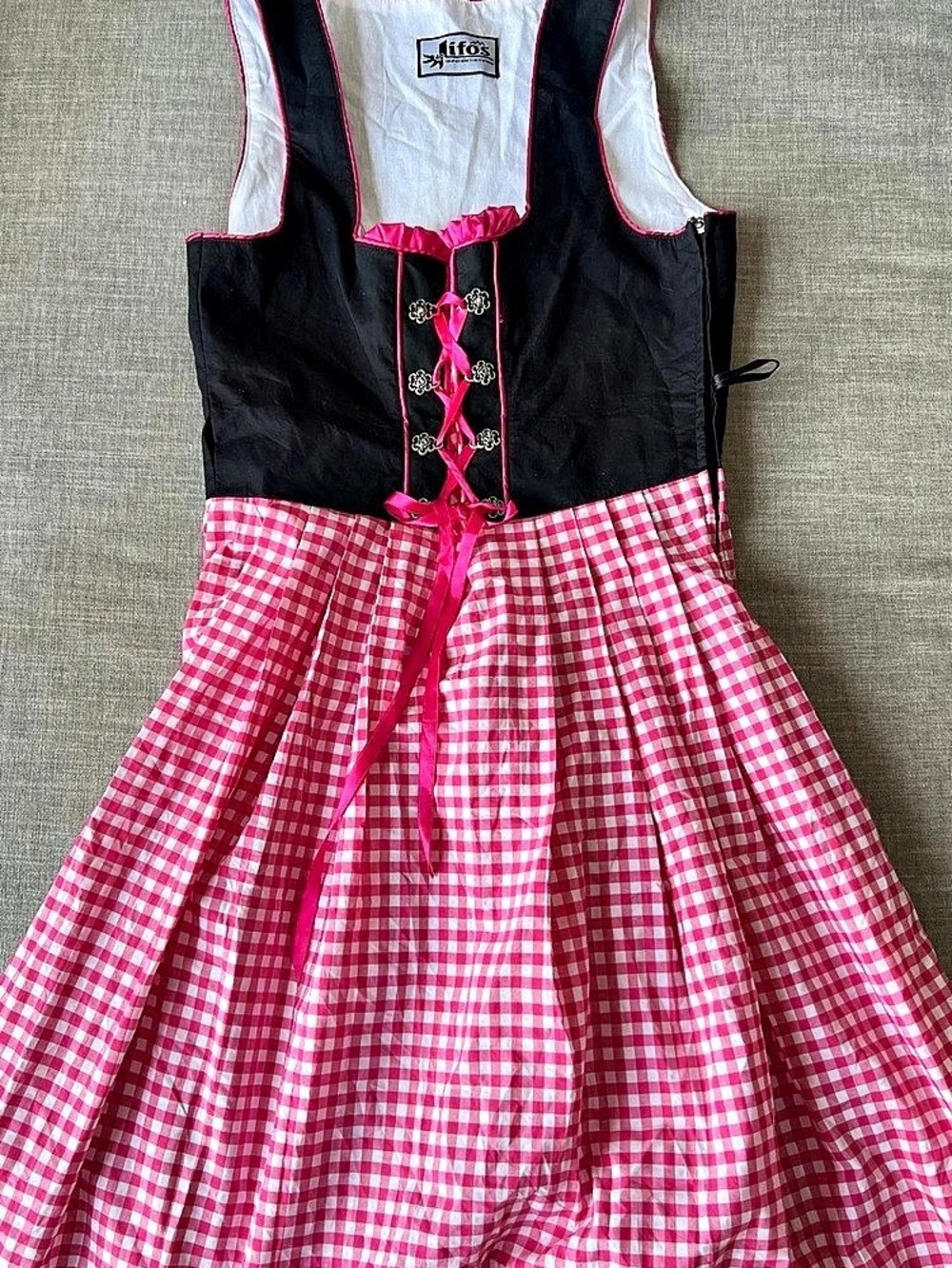 Pink black Gingham checkered Dirndl Dress Oktoberfest Germany size medium- large